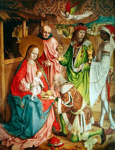 Anbetung der Könige, rechtes Panel vom Retabel des Hochaltars, 1480 von Master of the Carnation